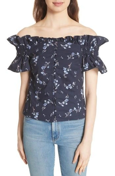 Rebecca Taylor Francine Off The Shoulder Cotton Top In Navy Combo | ModeSens