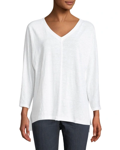 Eileen Fisher Linen Jersey V-neck Top, Plus Size In White