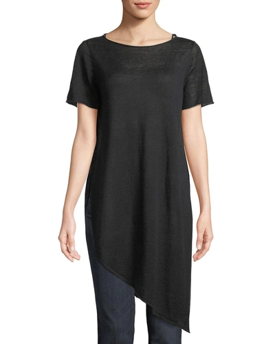 Eileen Fisher Organic Linen Knit Asymmetric Tunic, Petite In Black