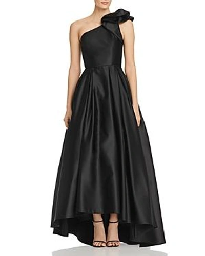 Avery G One-shoulder Satin Ball Gown In Black