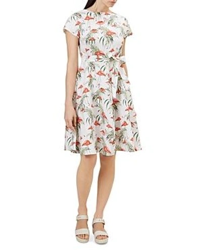 Hobbs London Sorrento Flamingo Print Linen Dress In White Multi