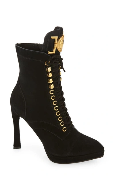 Jeffrey Campbell Watch-me Pointed Toe Bootie In Black Suede Gold