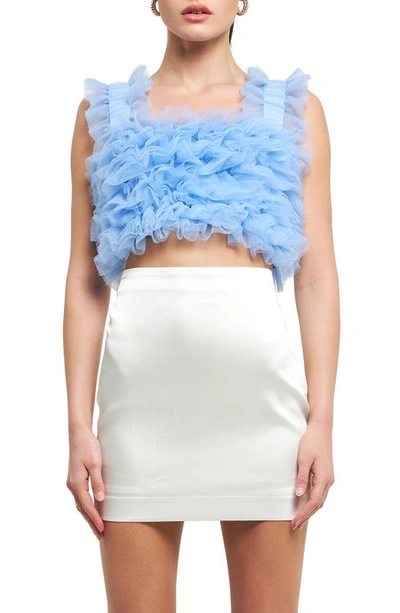 Endless Rose Ruffle Tulle Crop Tank In Powder Blue