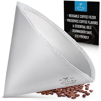 Zulay Kitchen Reusable Pour Over Coffee Filter Size#1 - Flexible Stainless Steel Mesh In White