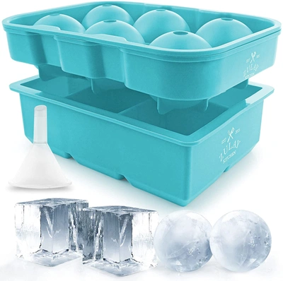 Zulay Kitchen Large Square Ice Cube Molds And Sphere Ice Ball Maker With Lid (set Of 2) In Blue