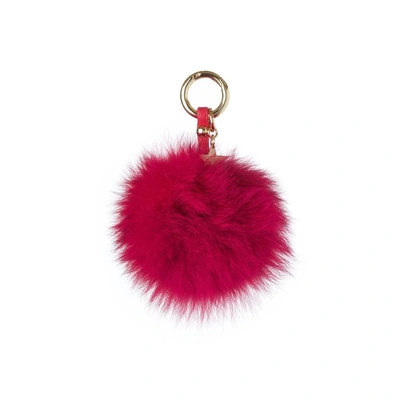 Popski London Fox Fur Pom Pom Keyring - Hot Pink