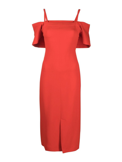 Victoria Beckham Off-shoulder Midi Dress In Red