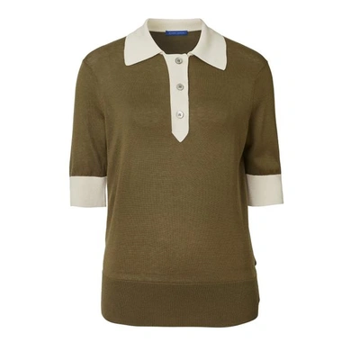 Winser London Silk Cotton Polo Shirt In Khaki - Cream