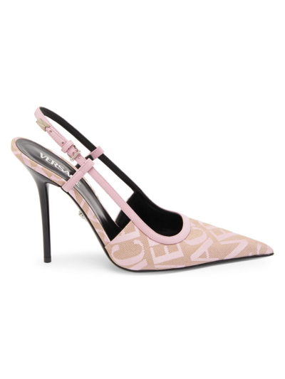 Versace Women's 95mm Monogram Jacquard Slingback Pumps In New