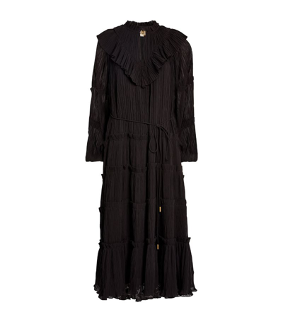 Aje Robyn Tiered Balloon-sleeve Belted Midi Dress In Black