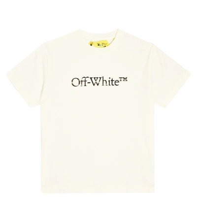 Off-white Kids' White Short-sleeved T-shirt With Contrasting Bookish Bit Logo In Cotton Boy In Beige