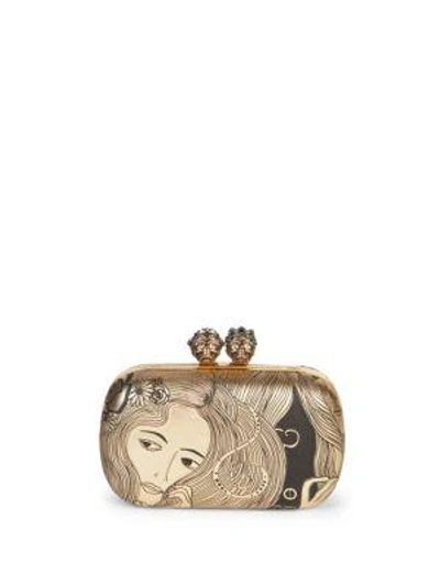 Alexander Mcqueen Queen And King Classic Skull Clutch In Metallic