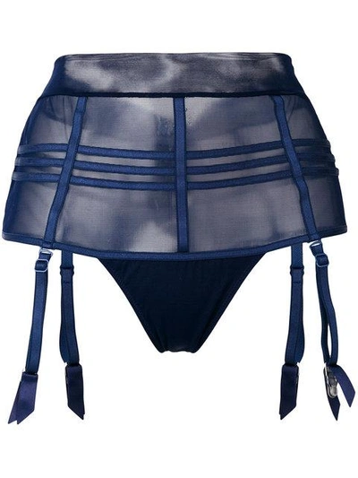 Parah Mesh Caged Garter Belt In Blu