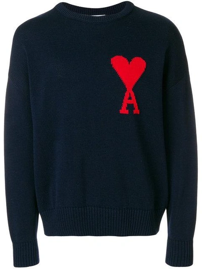 Ami Alexandre Mattiussi Oversized Ami De Coeur Crewneck Sweater In Blue