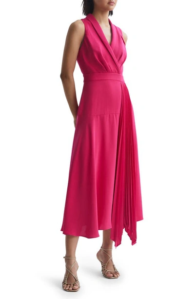 Reiss Claire Pleated Midi Dress In Pink