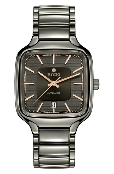 Rado Unisex Swiss Automatic True Square Gray High-tech Ceramic Bracelet Watch 38mm In Grey