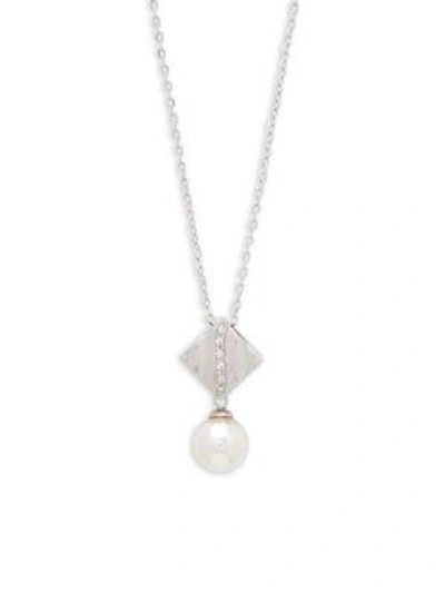 Majorica Women's Faux Pearl, Crystal And Sterling Silver Pendant Necklace