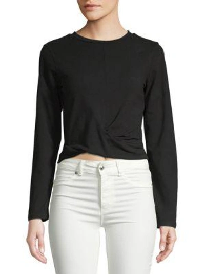 Monrow Twisted Front Cropped Top In Black