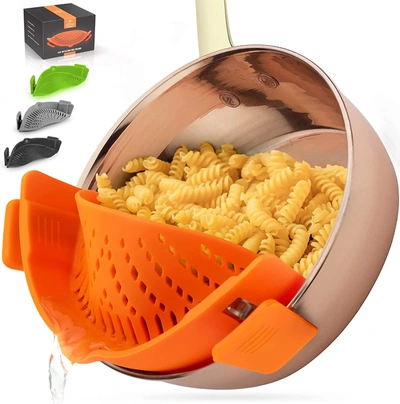 Zulay Kitchen Adjustable Snap Onsilicone Pot Strainer For Most Pots & Pans In Orange