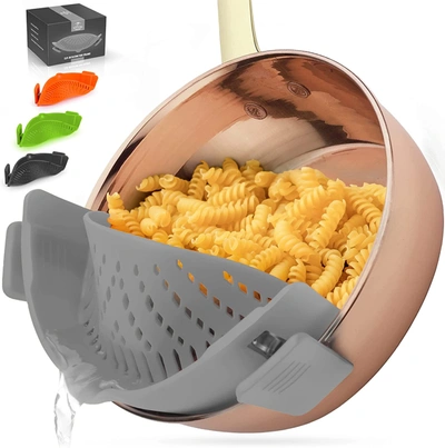 Zulay Kitchen Adjustable Snap Onsilicone Pot Strainer For Most Pots & Pans In Grey