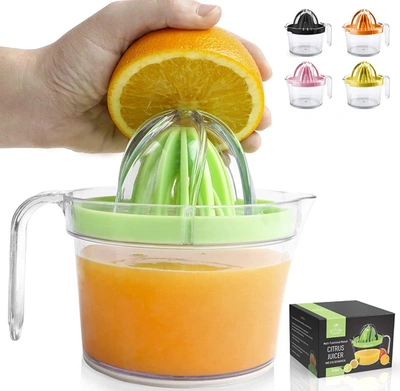 Zulay Kitchen 3-in-1 Manual Citrus Juicer Reamer Cup - Includes 2 Reamers, Strainer & Measuring Cup With Handle In Green