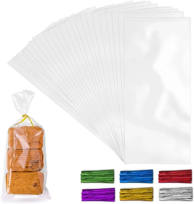 Zulay Kitchen 200 Pack Candy Treat Cellophane Bags - 4x9 Thick Plastic Candy Bags With Ties For Goodie Bags In Multi