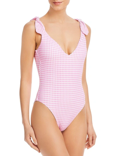 Aqua Swim Womens Gingham Plunge One-piece Swimsuit In Pink