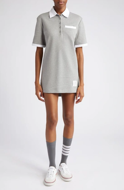 thom browne polo dress Women's Cotton Tweed Sleeveless Polo Dress in Light Blue Size 40
