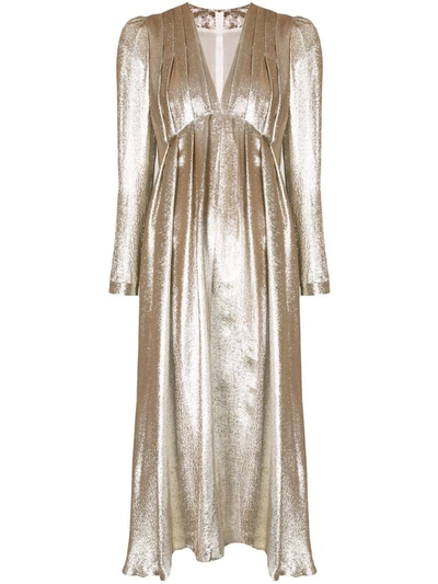 Valentino Green Satin Oversize Dress In Gold
