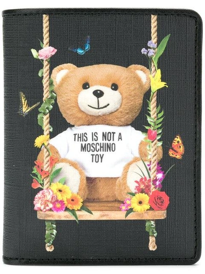 Moschino Teddy Bear Printed Snap Wallet In Black