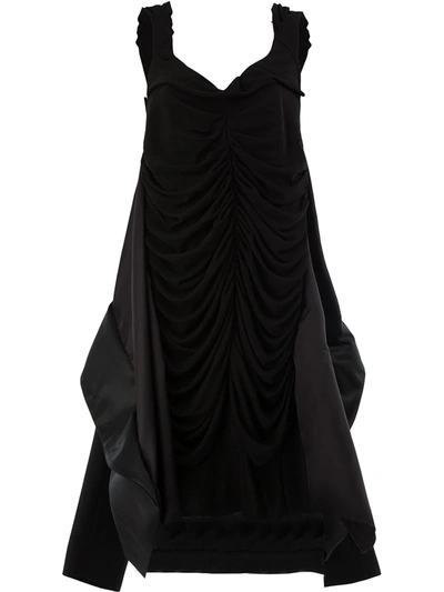 Maison Margiela Ruched Asymmetrical Hem Dress In Black