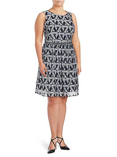 Julia Jordan Plus Printed Fit & Flare Dress In Navy/ivory