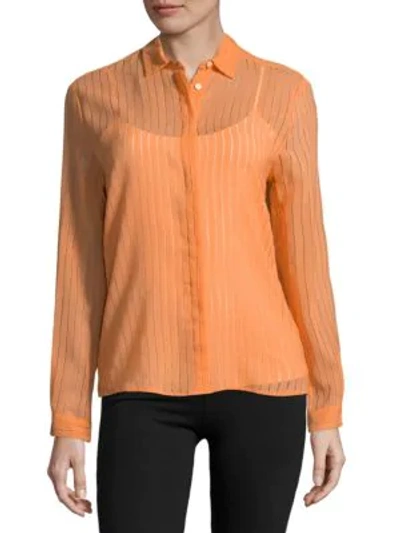 Msgm Debossed Striped Button-down Shirt In Orange