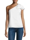 Milly Cindy Stretch Poplin One Shoulder Top In White