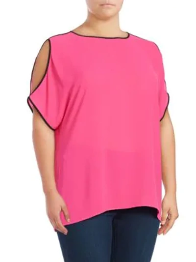 Vince Camuto Plus Contrast Cold Shoulder Top In Electric Pink