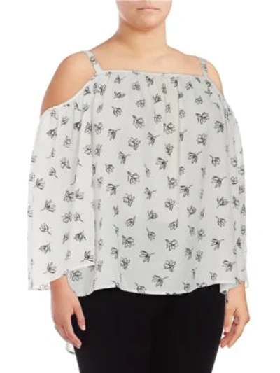 Vince Camuto Plus Floral Cold-shoulder Top In New Ivory