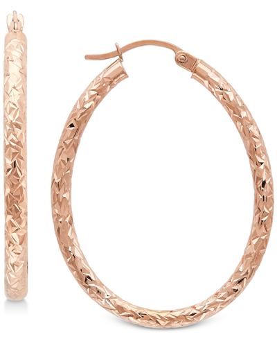 Macy's Textured Oval Hoop Earrings In 14k Gold, 1-3/8 Inch In Rose Gold