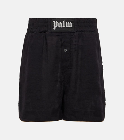 Palm Angels Linen Boxer Shorts In Black Black