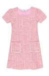 Speechless Kids' Imitation Pearl Trim Boucle Dress In Pink/ Ivory