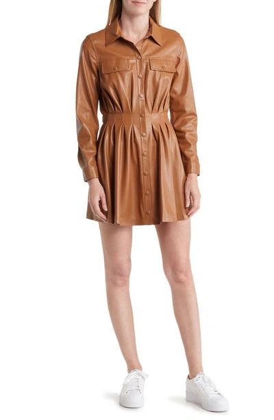knee length dresses for ladies Camel Off Shoulder Faux Leather Mini Dress | Dress