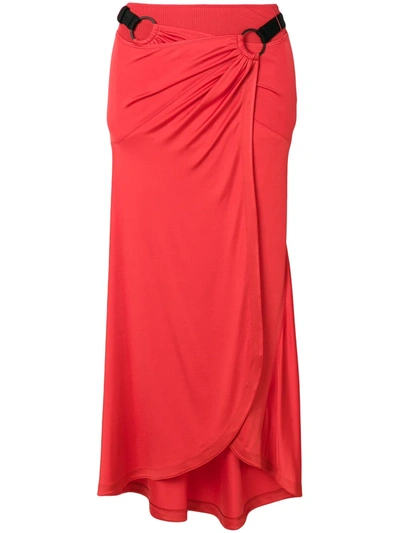 Paco Rabanne Jersey Midi Wrap Skirt In Red