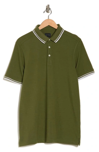 14th & Union Coolmax® & Cotton Blend Tipped Polo In Green Cypress