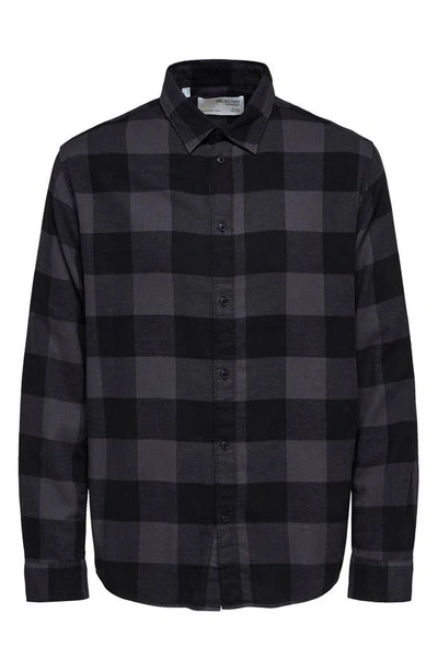 Selected Homme Check Regular Fit Organic Cotton Button-up Shirt In Black