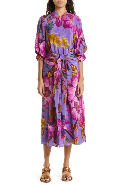 Farm Rio Floral Balloon Sleeve Shirtdress In Maxi_flowers_purple