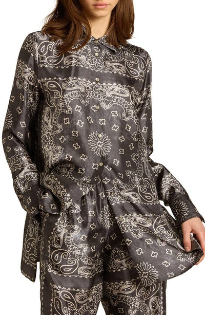 Golden Goose Paisley Print Oversize Button-up Pajama Shirt In Anthracite