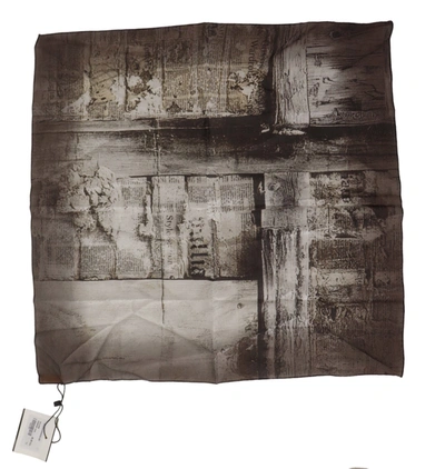 John Galliano Black Cotton Newsprint Square Wrap Foulard Scarf