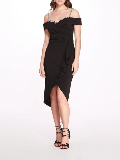 Marchesa Off Shoulder Draped Dress With Beaded Straps In Black