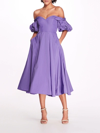Marchesa Off Shoulder Taffeta Bubble Dress In Purple