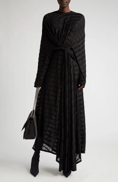 Balenciaga Bb Monogram Front Drape Dress In Black