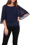Chaus Flutter Sleeve Blouson Top In Navy 418